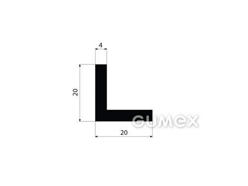 Pryžový profil tvaru "L", 20x20/4mm, 70°ShA, EPDM, -40°C/+100°C, černý